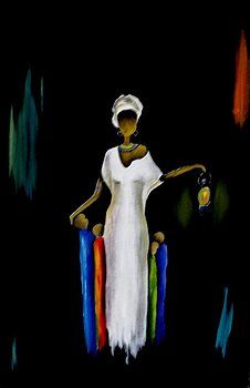 an oil painting of an african woman